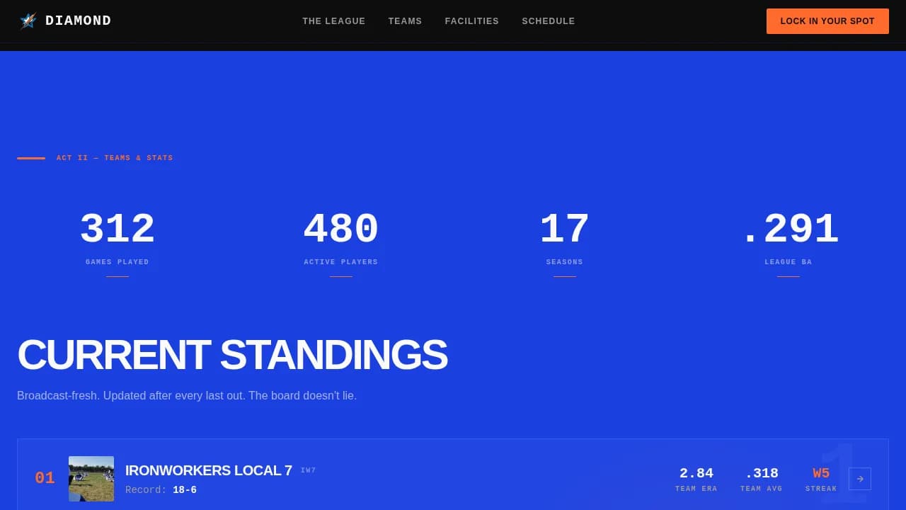 Baseball Leagues Booking Website Template