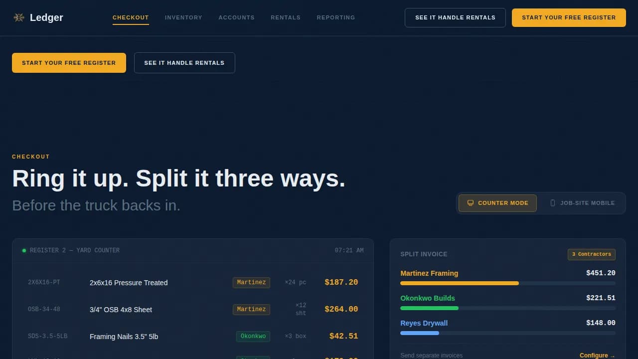 Ledger - Rugged Construction POS Landing Page Template