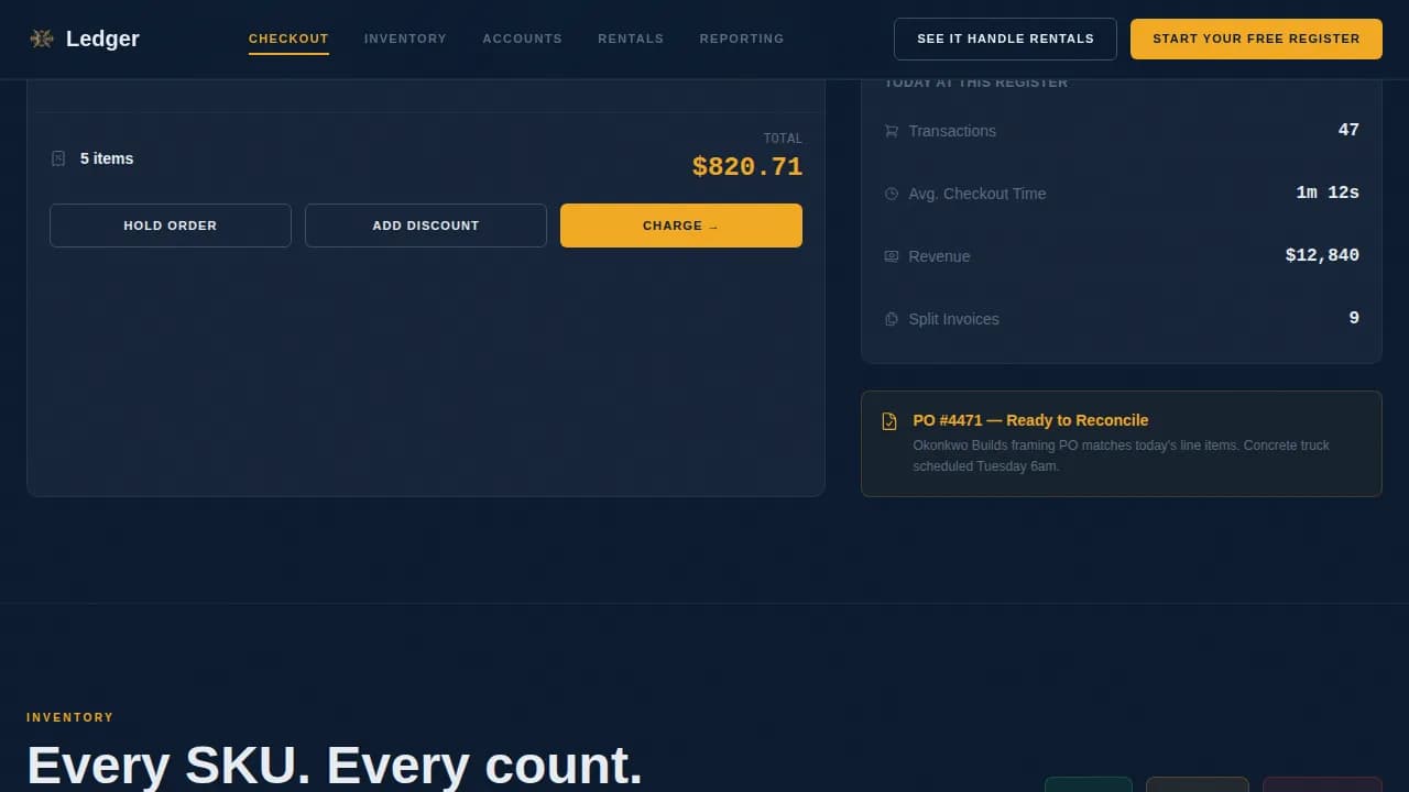Ledger - Rugged Construction POS Landing Page Template