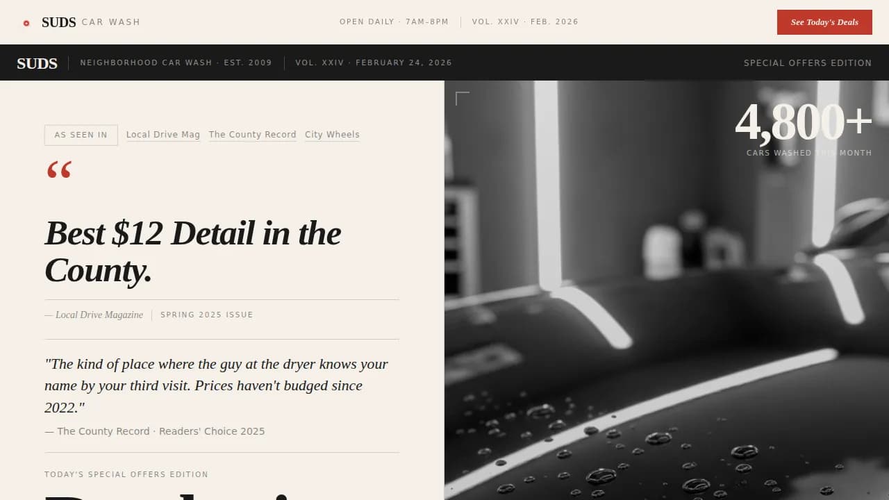 Shine — Premium Car Wash Offers Landing Page Template
