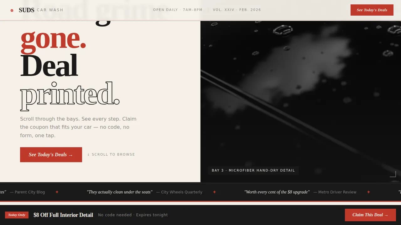 Shine — Premium Car Wash Offers Landing Page Template