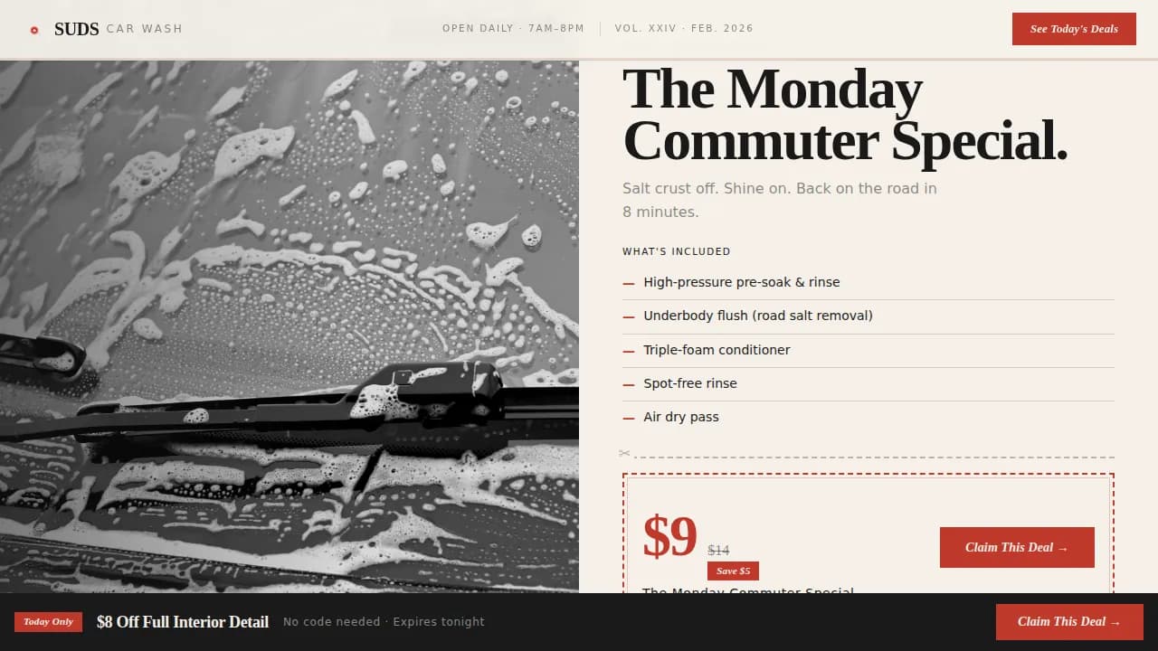 Shine — Premium Car Wash Offers Landing Page Template