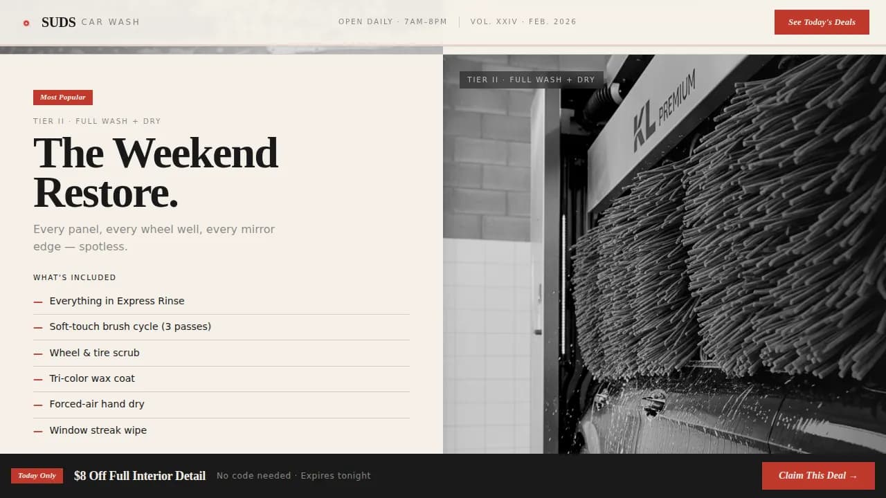 Shine — Premium Car Wash Offers Landing Page Template