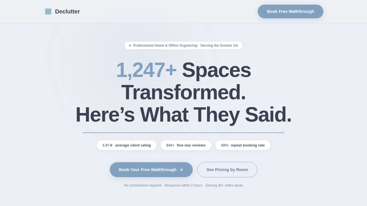 Professional Organizer Booking Website Template