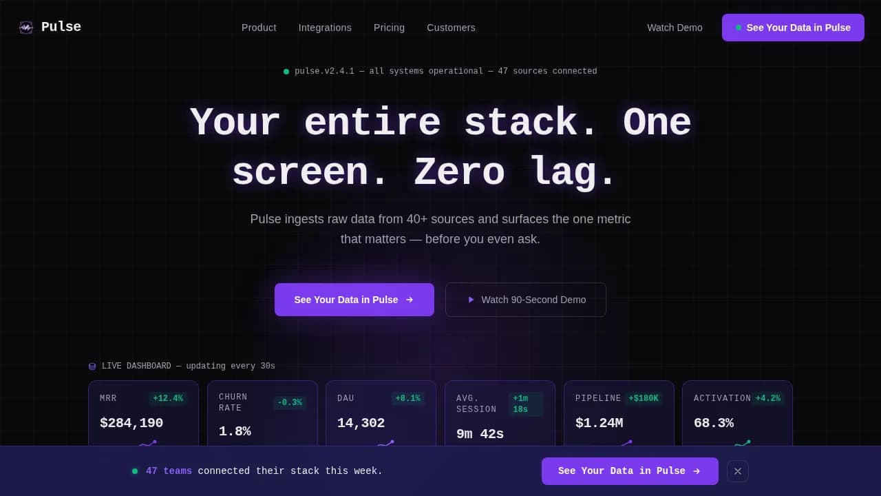 Pulse - Real-Time Analytics BI Dashboard Landing Page Template