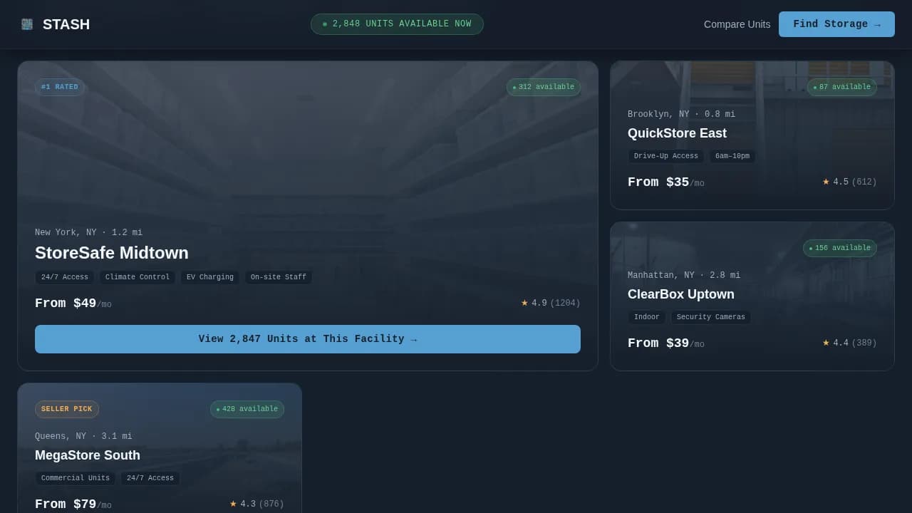 Stash — Instant Storage Marketplace Landing Page Template