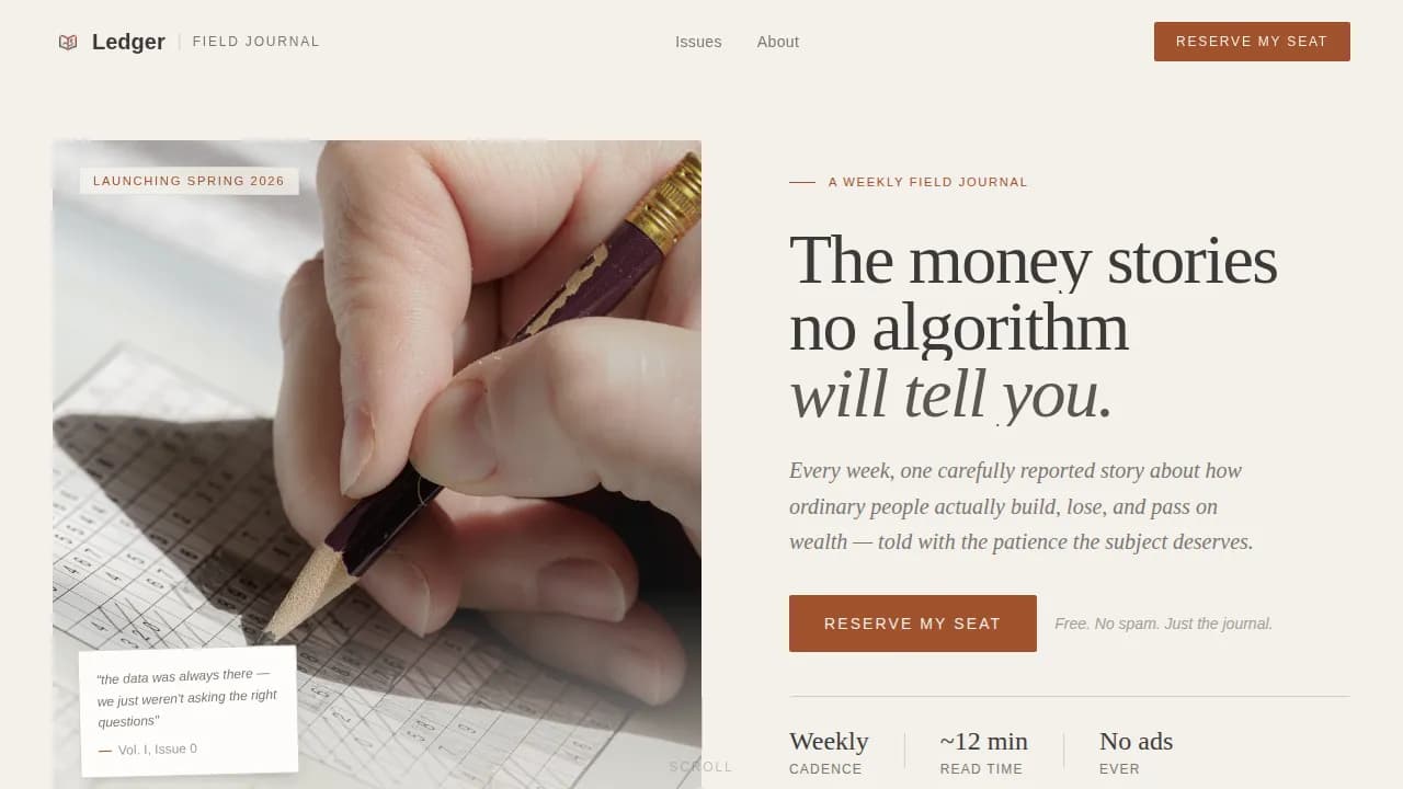 Ledger — Wealth Management Newsletter Landing Page Template