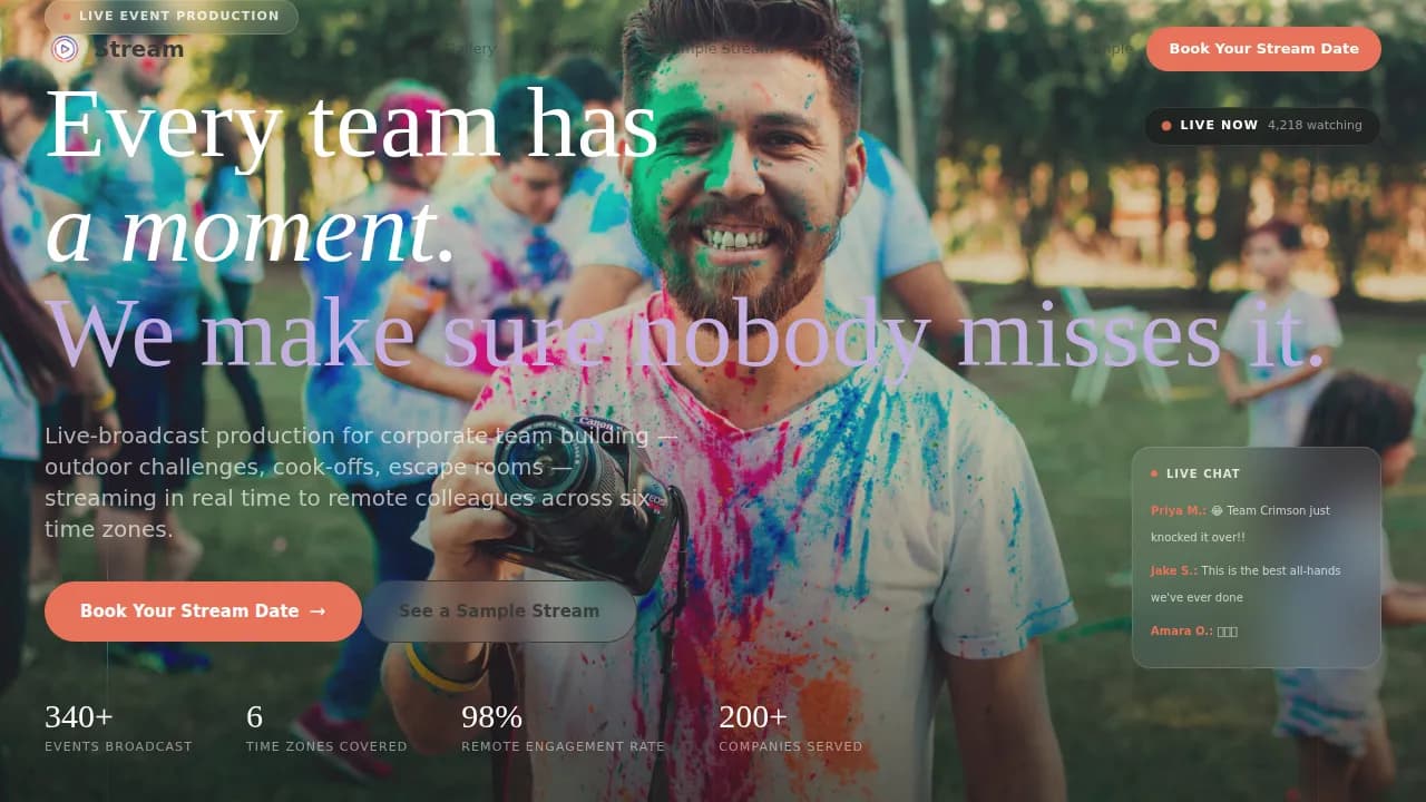 Broadcast — Interactive Team Experience Landing Page Template
