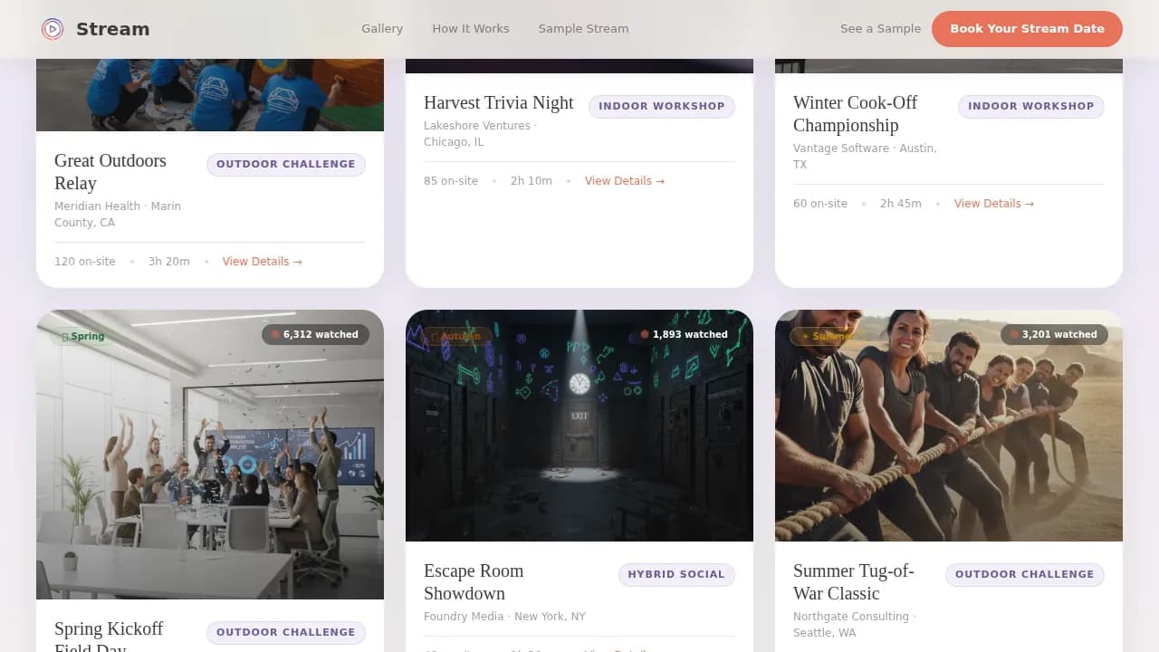 Broadcast — Interactive Team Experience Landing Page Template