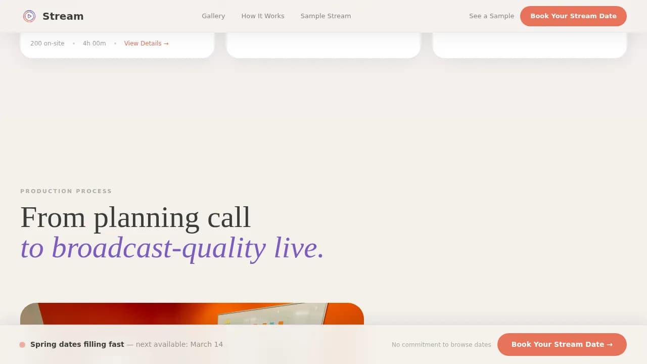Broadcast — Interactive Team Experience Landing Page Template