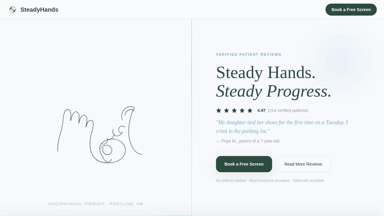 Steadyhands — Patient-Centric Therapy Landing Page Template