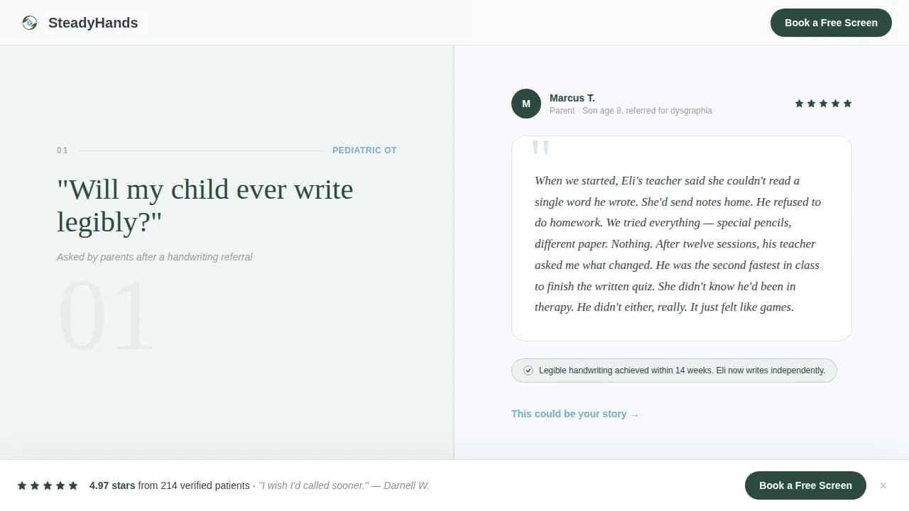Steadyhands — Patient-Centric Therapy Landing Page Template