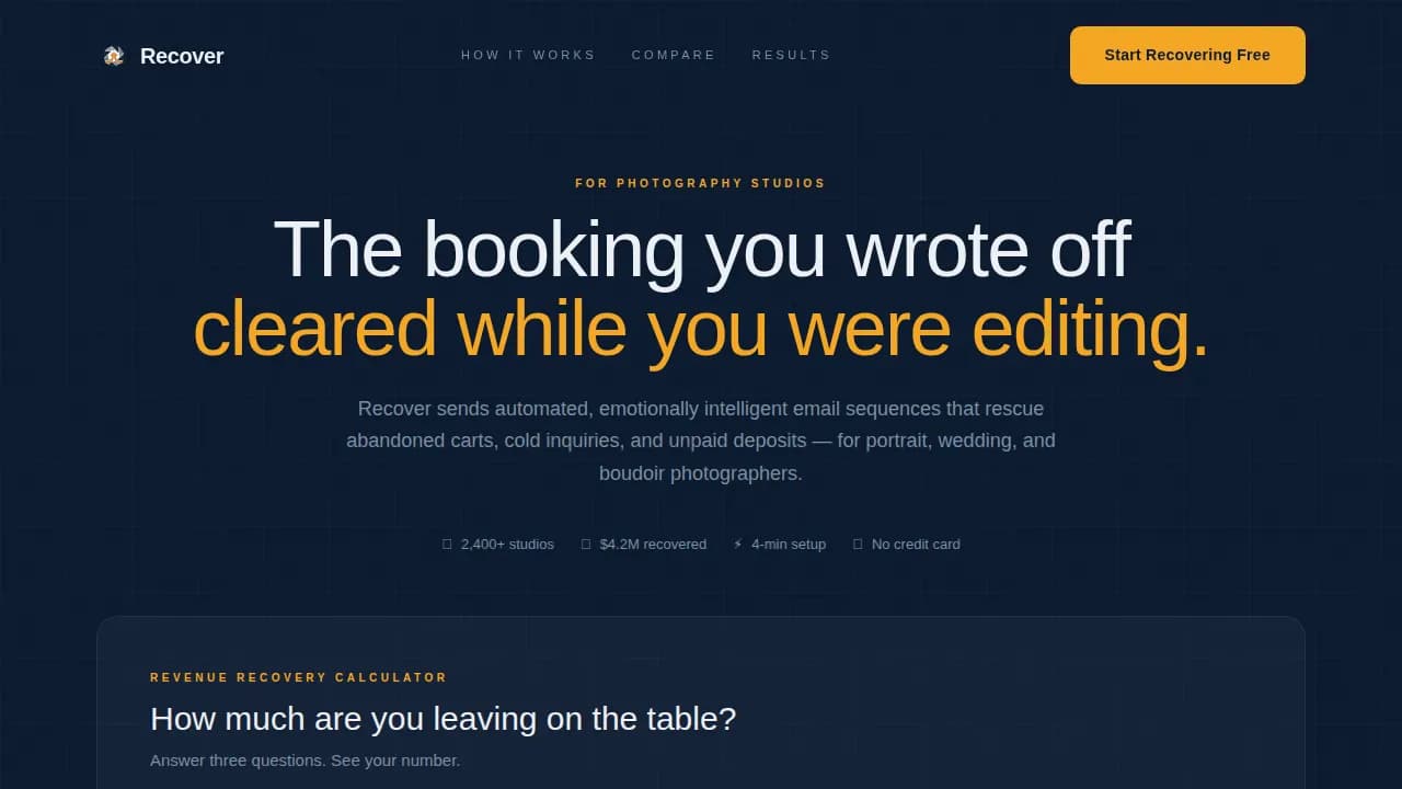 Photography Email Marketing Booking Website Template
