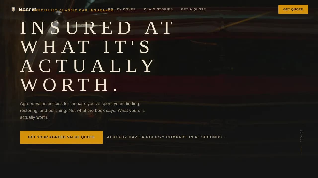 Prestige — Classic Car Insurance Landing Page Template