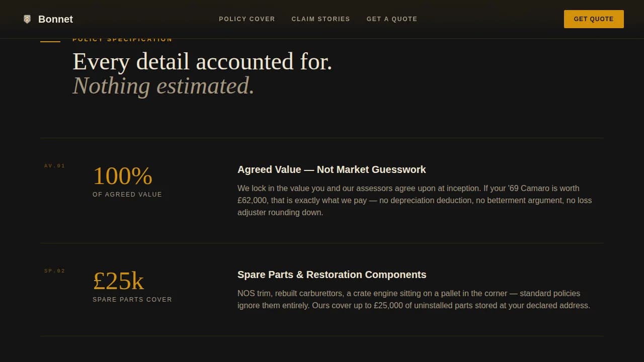 Prestige — Classic Car Insurance Landing Page Template