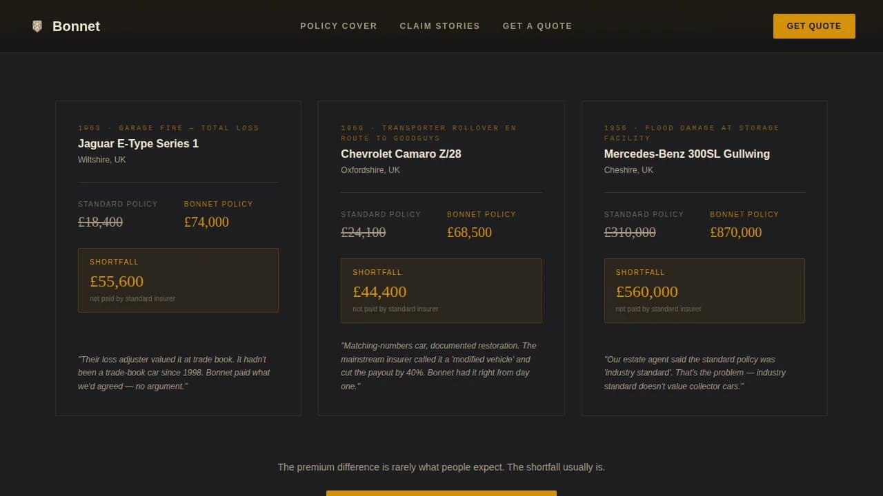 Prestige — Classic Car Insurance Landing Page Template