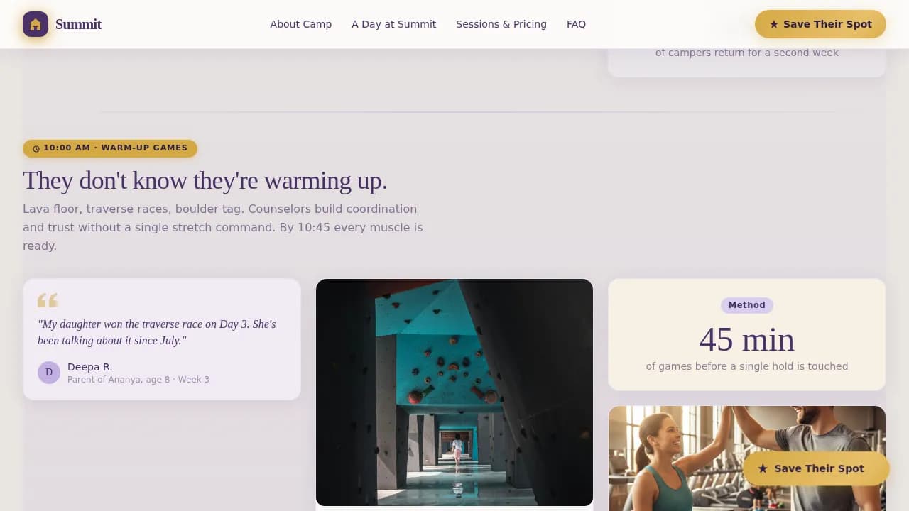 Peakadventure — Youth Climbing Camp Landing Page Template