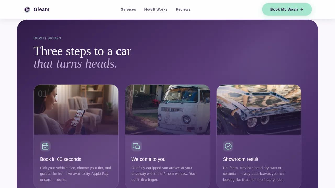 Gleam — Elite Mobile Detailing Landing Page Template