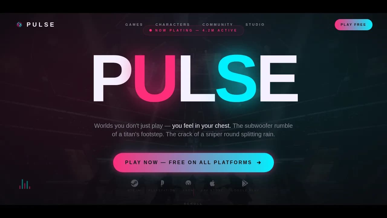 Pulse - Festival Energy AAA Game Studio Landing Page Template