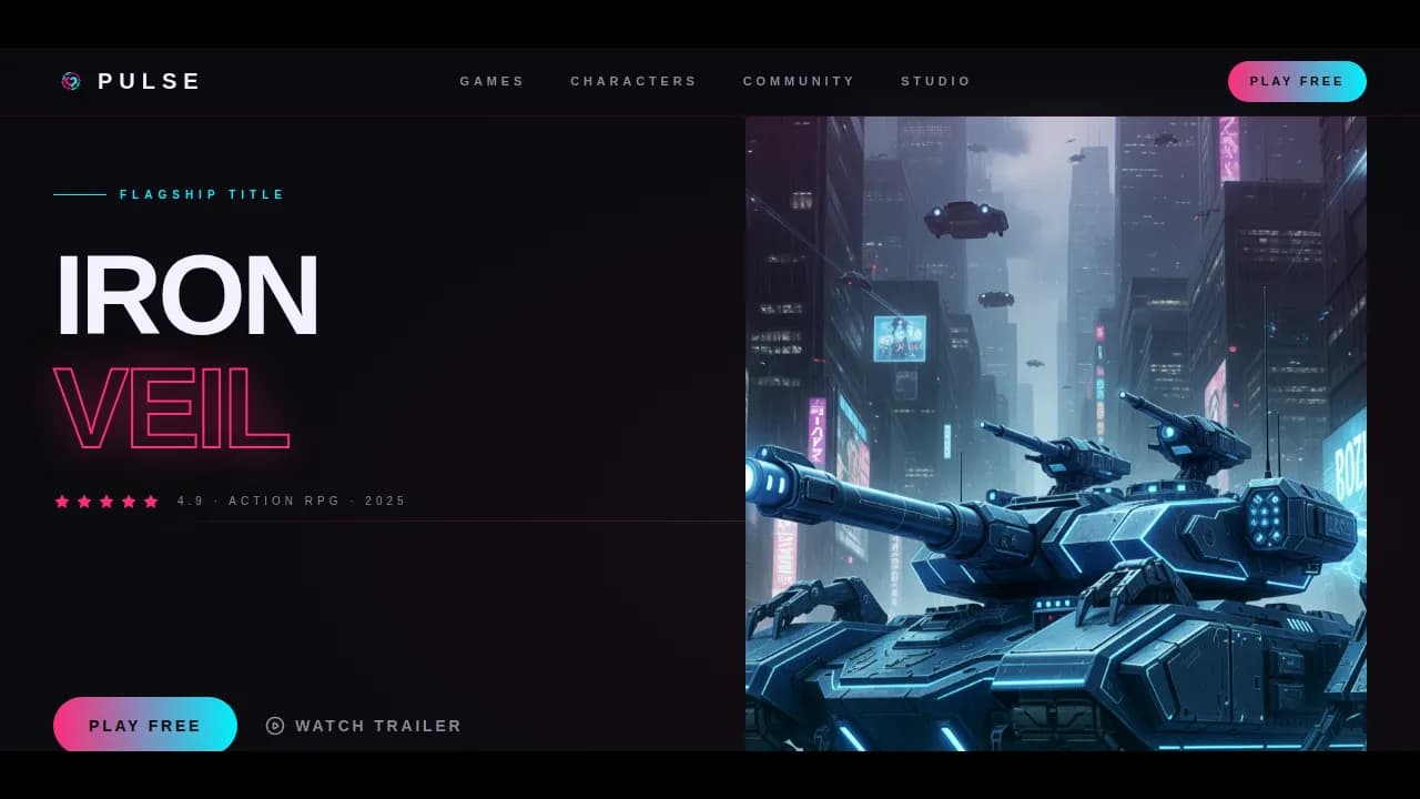 Pulse - Festival Energy AAA Game Studio Landing Page Template