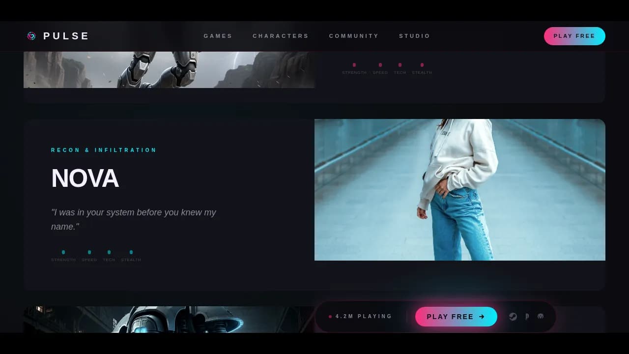 Pulse - Festival Energy AAA Game Studio Landing Page Template