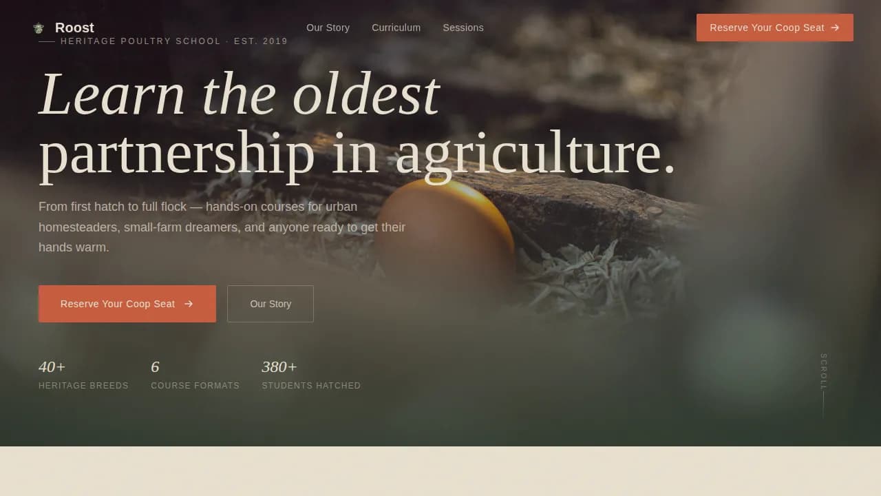 Hatch — Heritage Poultry Training Landing Page Template