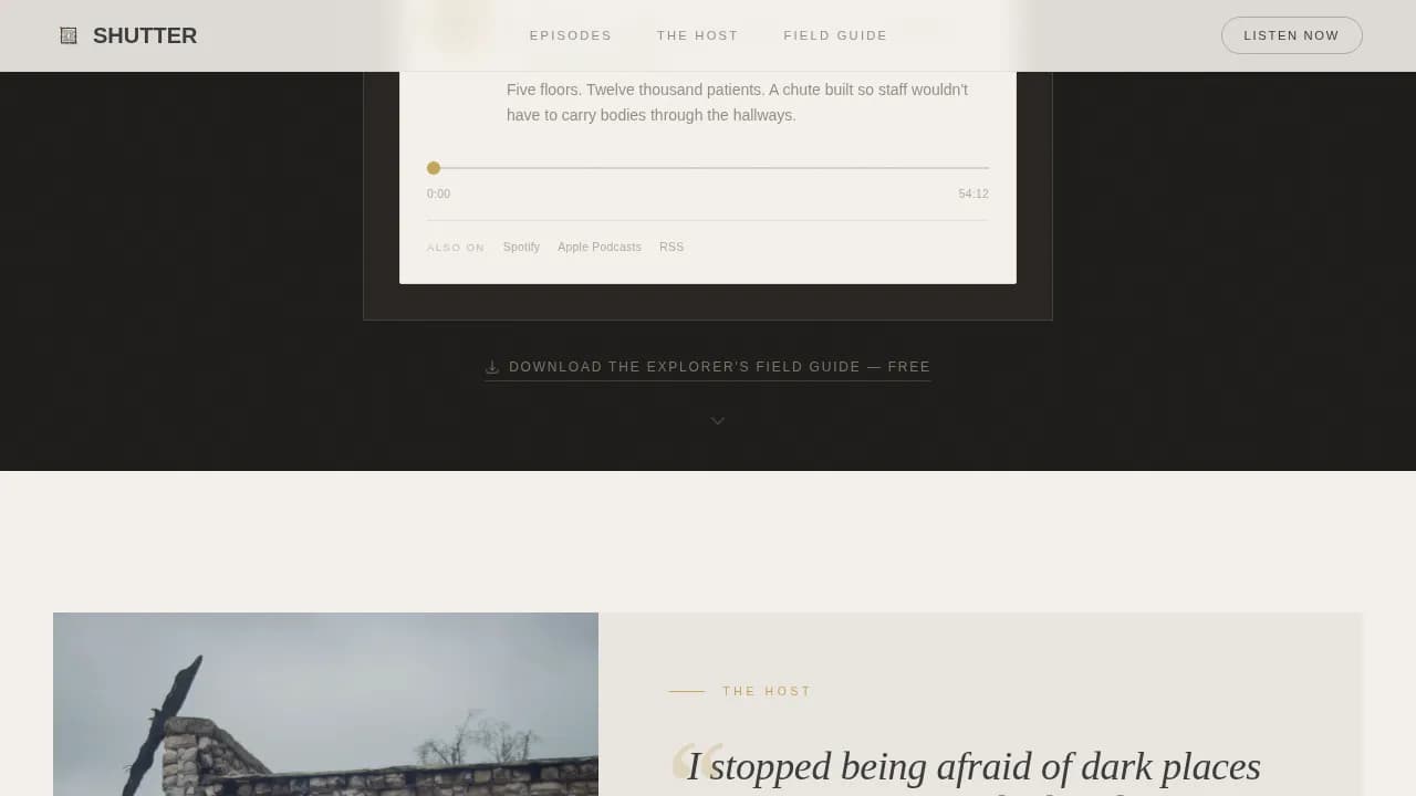Capture — Immersive Abandoned Places Podcast Landing Page Template
