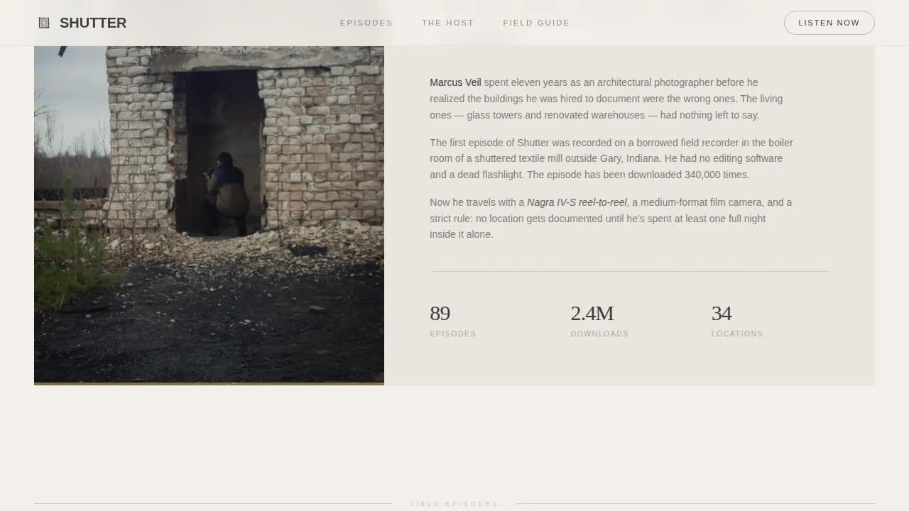 Capture — Immersive Abandoned Places Podcast Landing Page Template