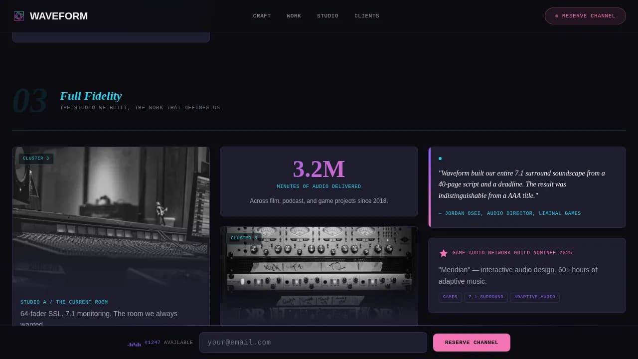 Resonate — Premium Audio Production Landing Page Template