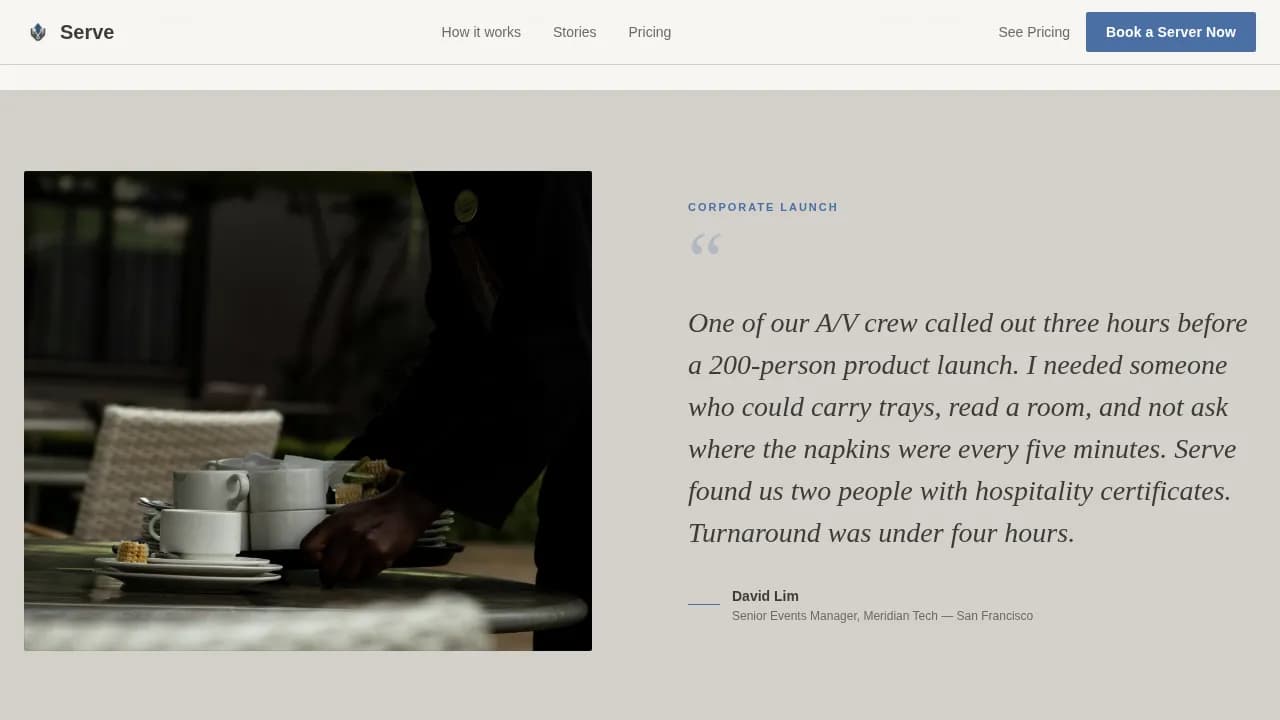 Waiter & Server Booking Website Template