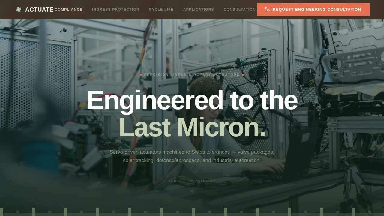 Engineer — Precision Industrial Actuator Landing Page Template