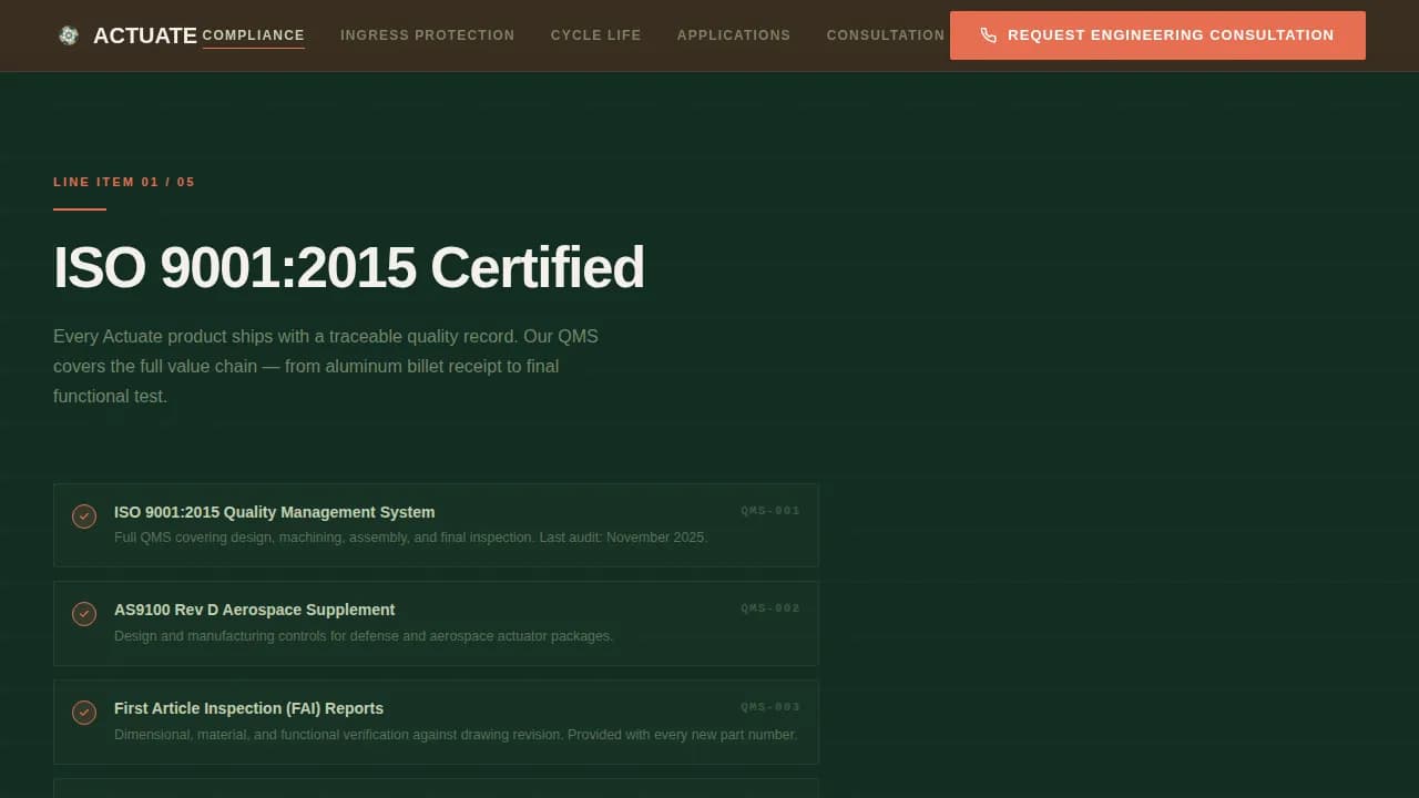 Engineer — Precision Industrial Actuator Landing Page Template
