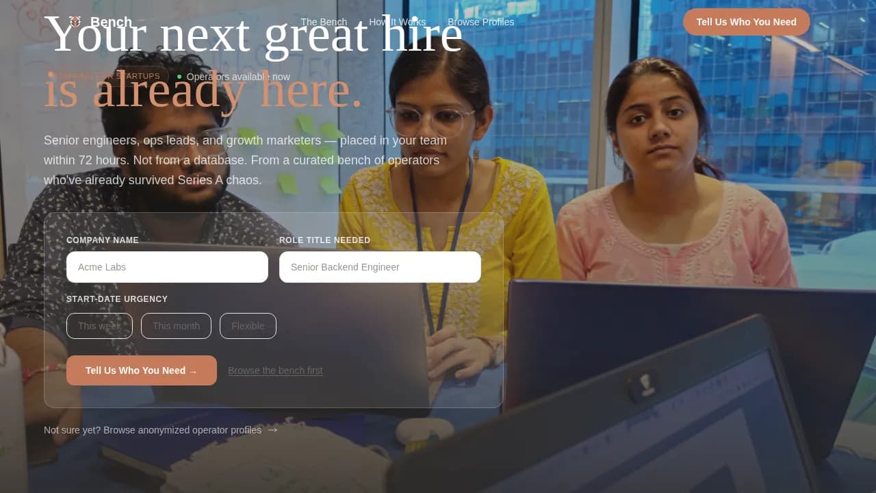 Bench - Curated Operator Staffing Landing Page Template