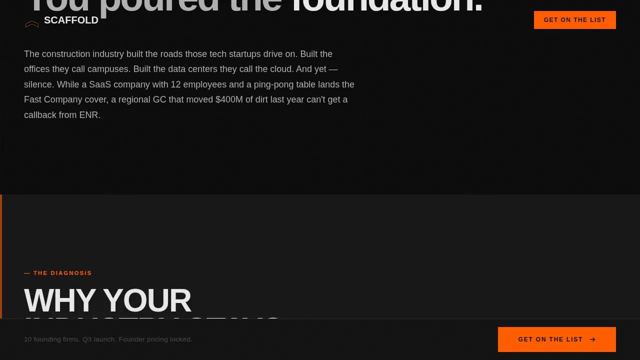 Scaffold - Bold Brutalist Construction PR Agency Landing Page Template