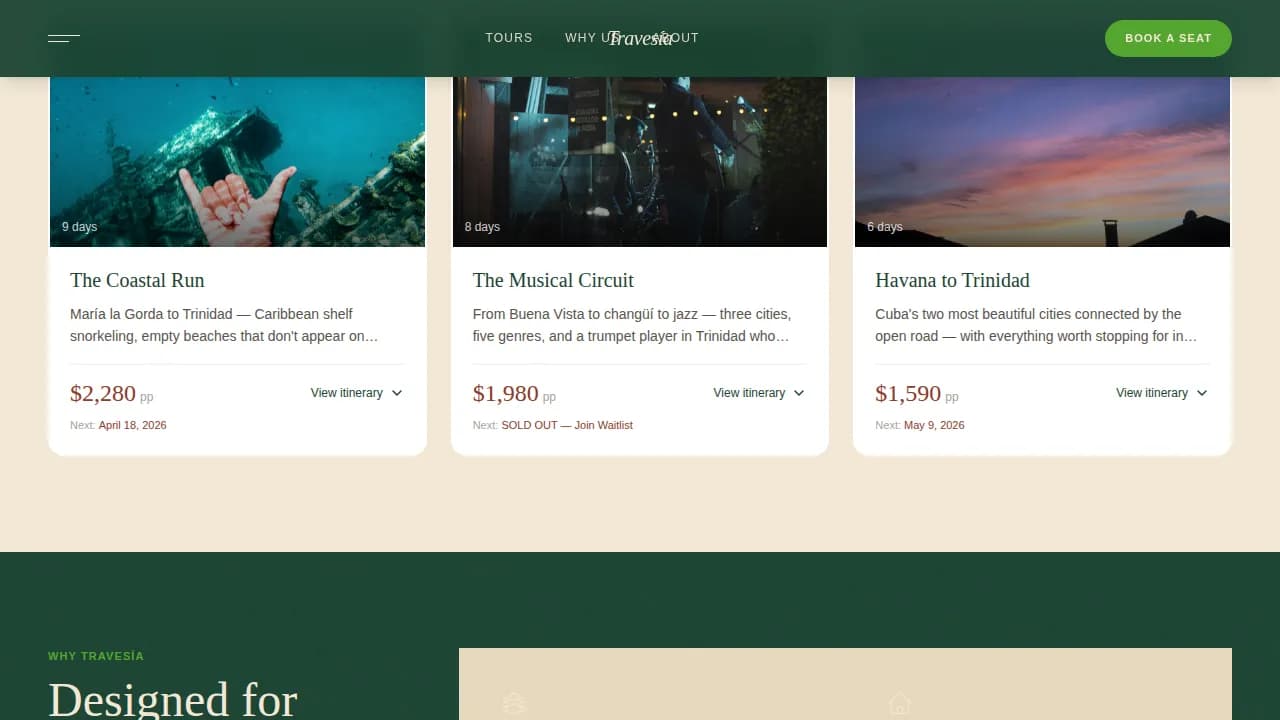 Journey — Small-Batch Cuba Tour Landing Page Template