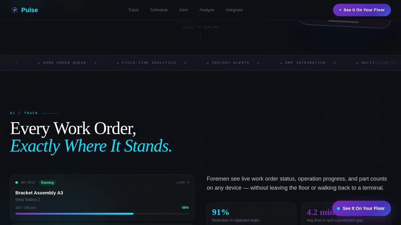 Pulse - Real-Time Shop Floor Mobile MES Landing Page Template