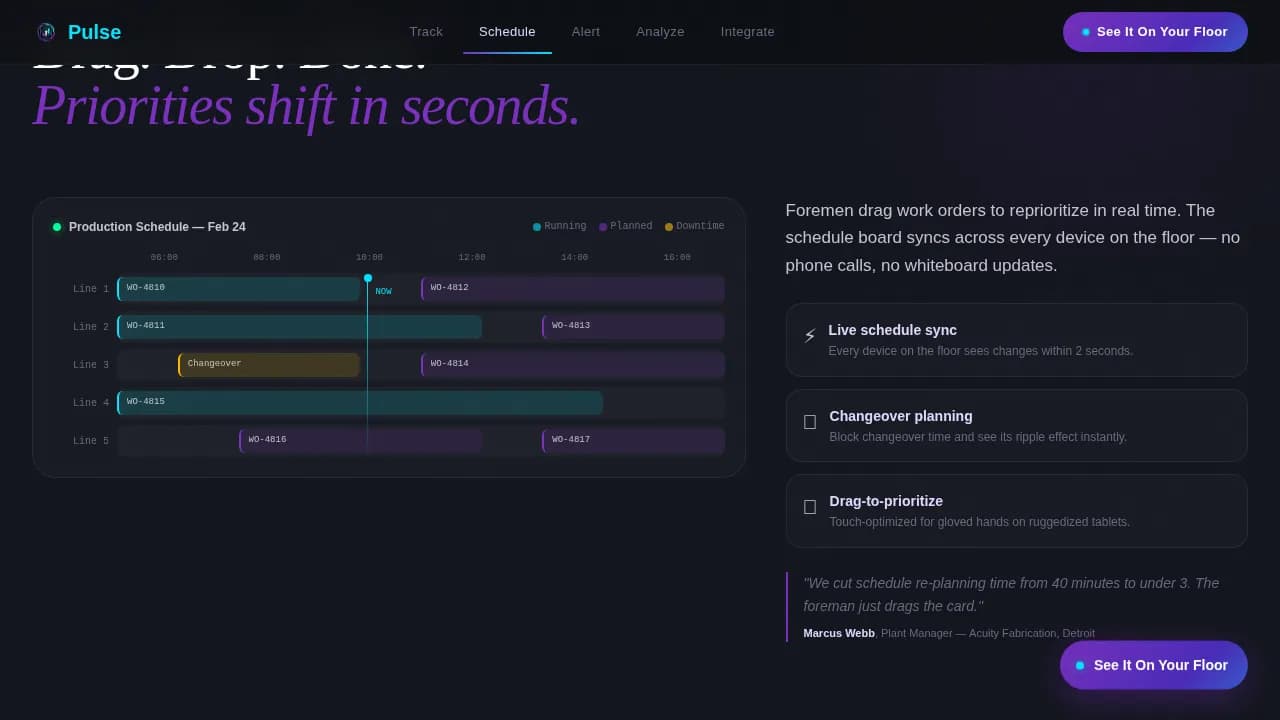 Pulse - Real-Time Shop Floor Mobile MES Landing Page Template