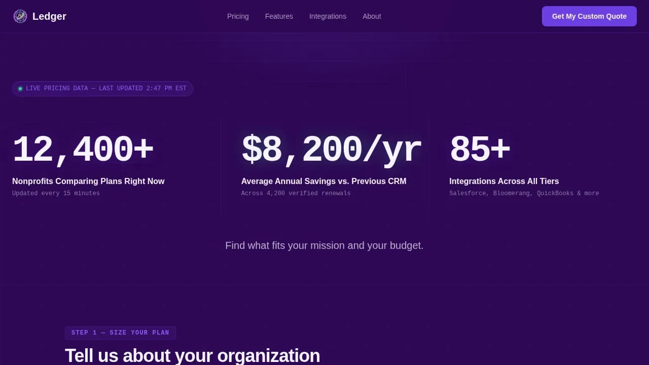 Ledger — Impactful Nonprofit Pricing Landing Page Template