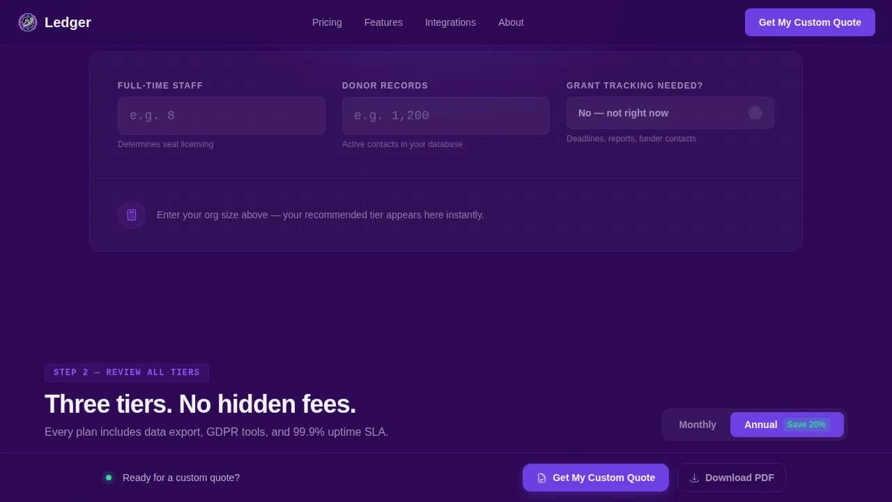 Ledger — Impactful Nonprofit Pricing Landing Page Template