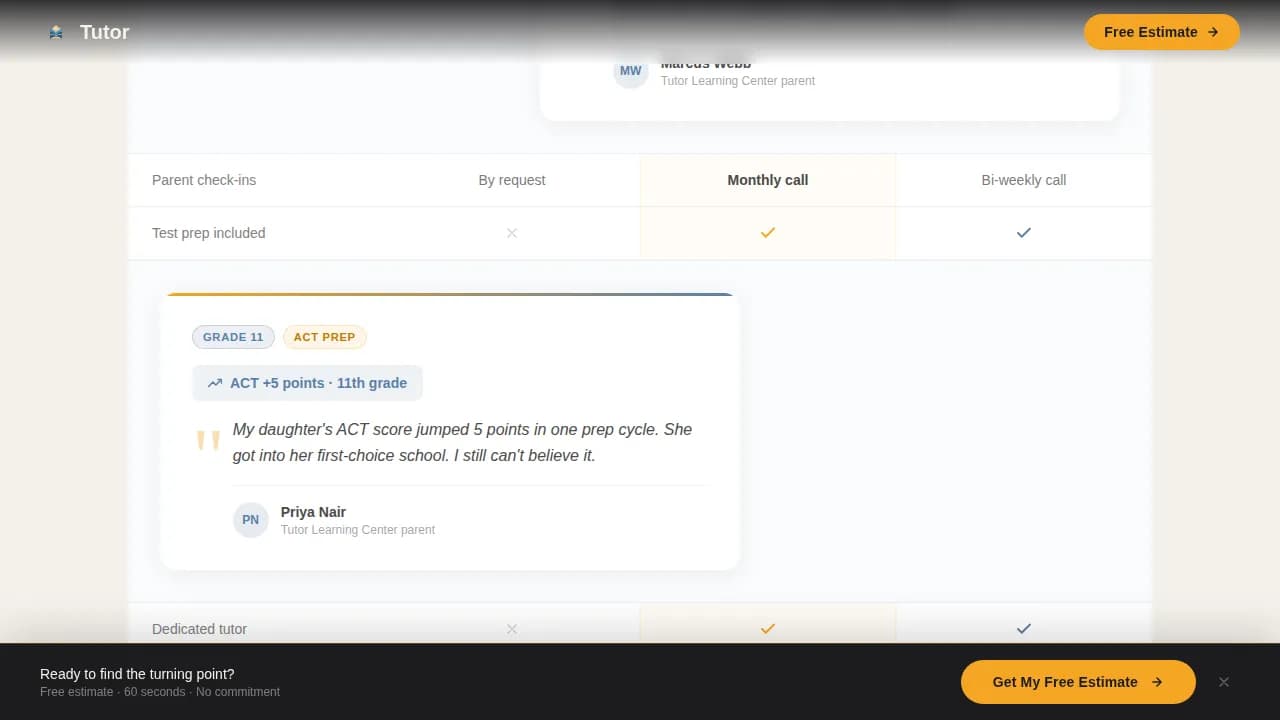 Tutoring Center Marketing Pricing Website Template