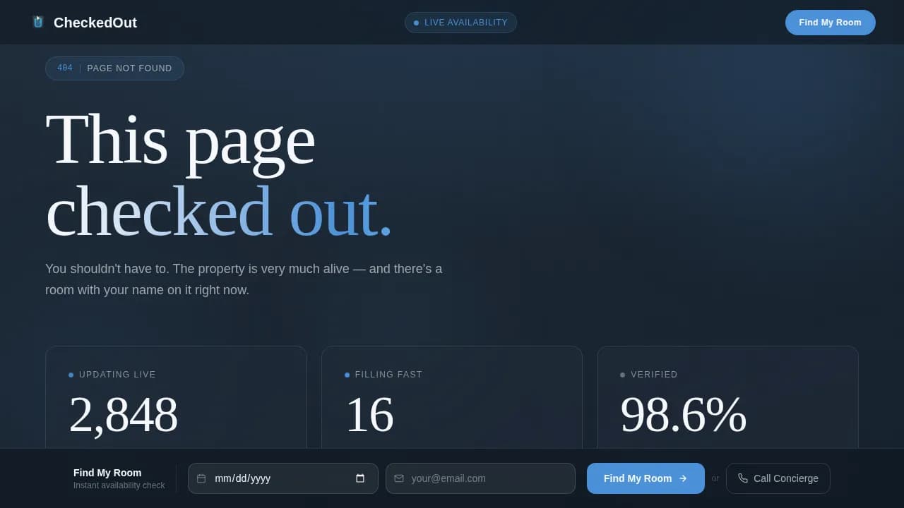 Hotel 404 Error Recovery & Booking Redirect Website Template