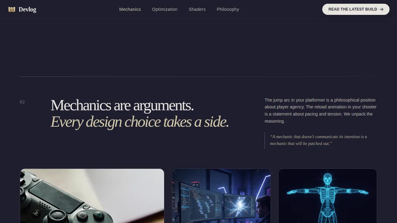 Chronicle — Sleek Game Dev Blog Landing Page Template
