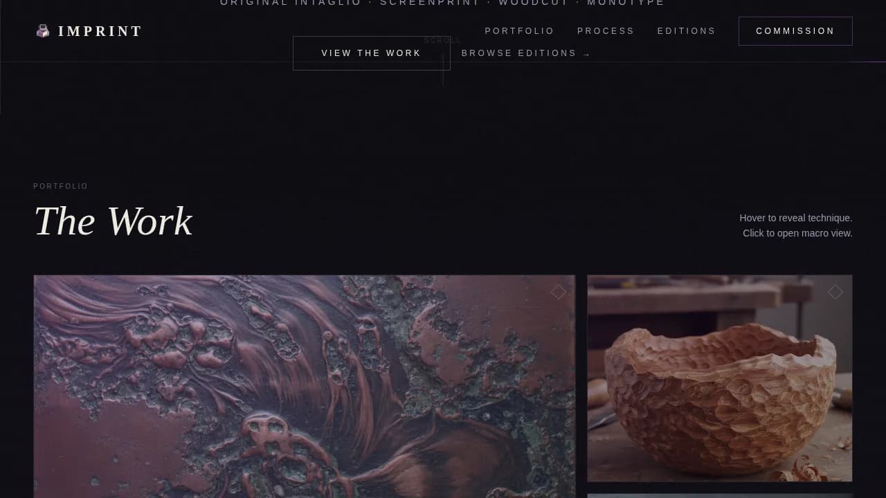 Studio — Artisan Printmaker Portfolio Landing Page Template