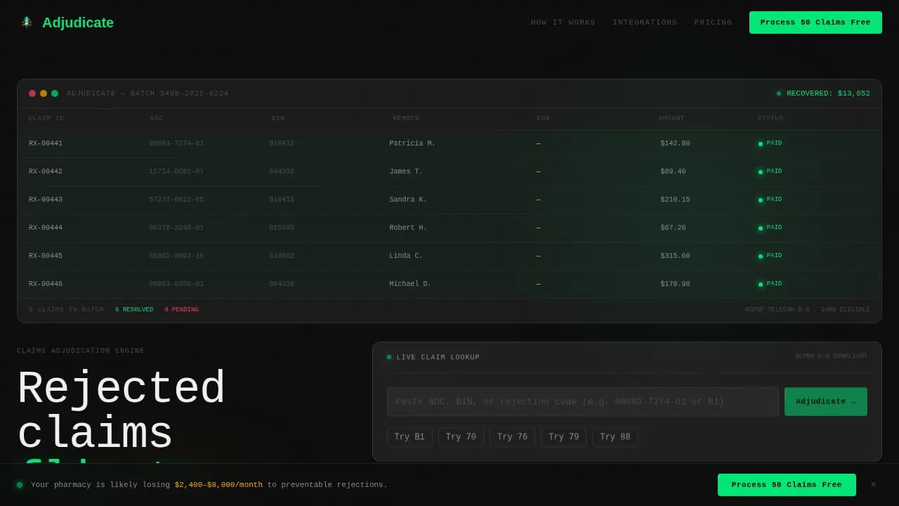 Adjudicate — Automated Prescription Billing Landing Page Template