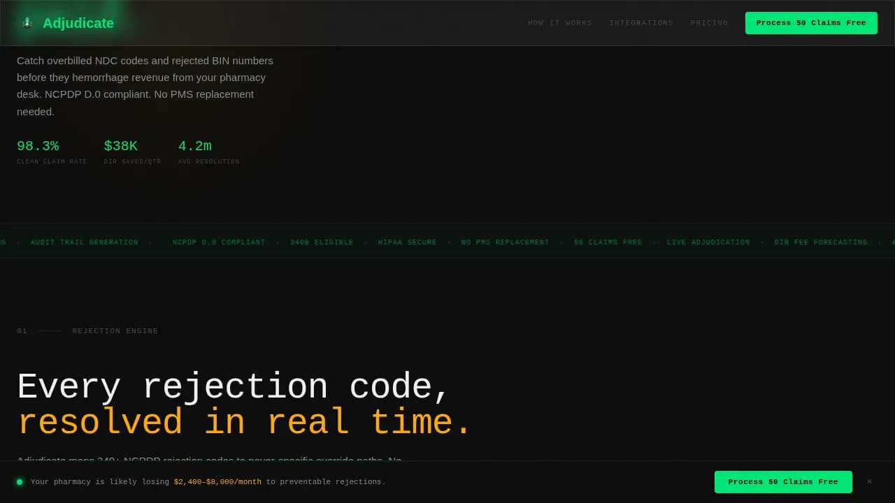 Adjudicate — Automated Prescription Billing Landing Page Template