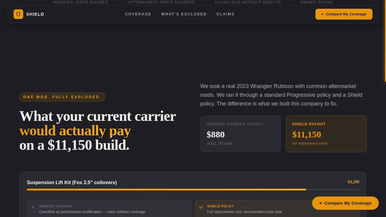 Shield — Vehicle Model Insurance Quotes Landing Page Template