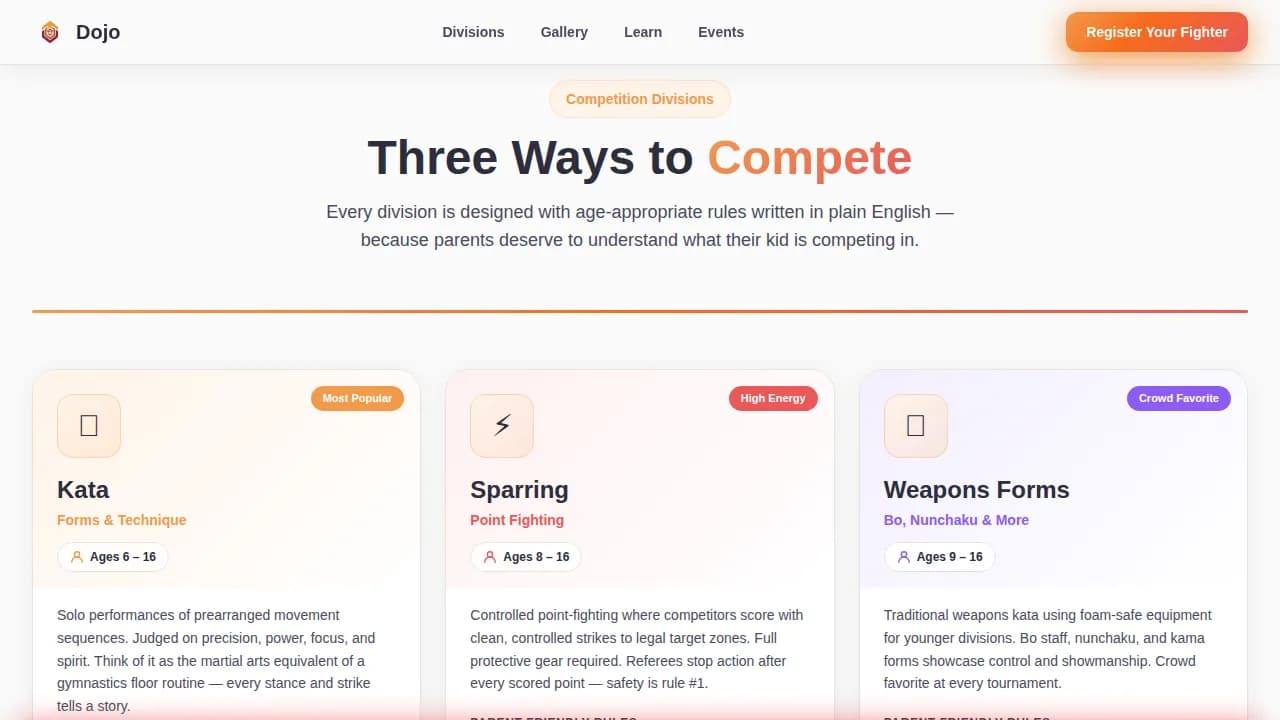 Dojo — Premier Martial Arts Academy Landing Page Template