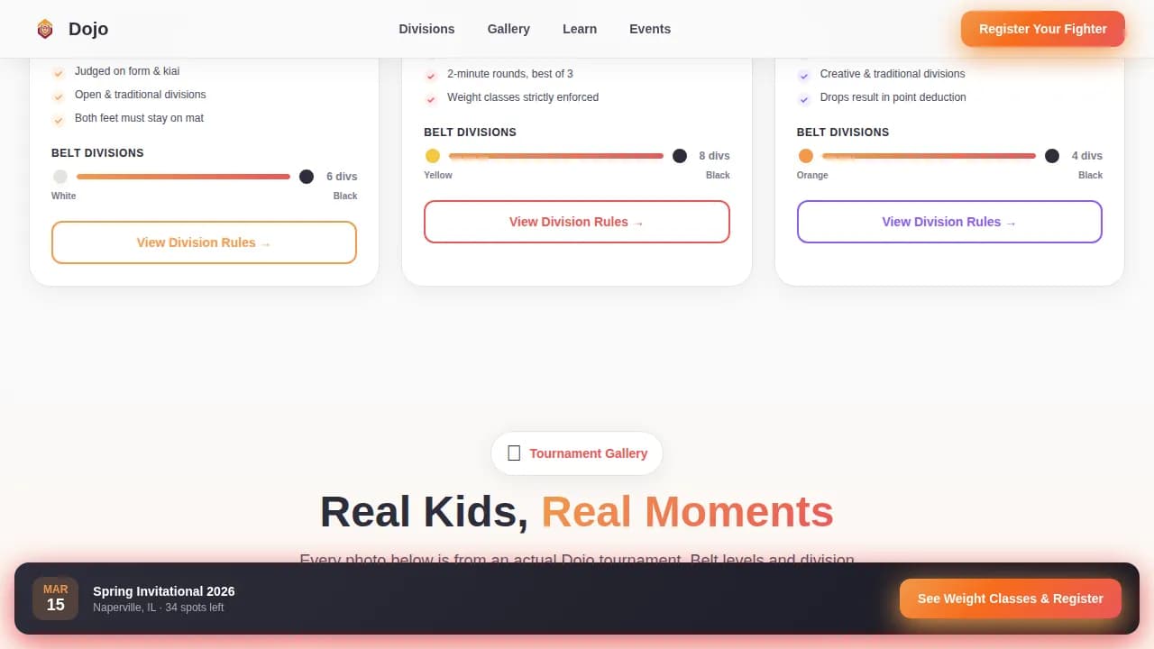 Dojo — Premier Martial Arts Academy Landing Page Template