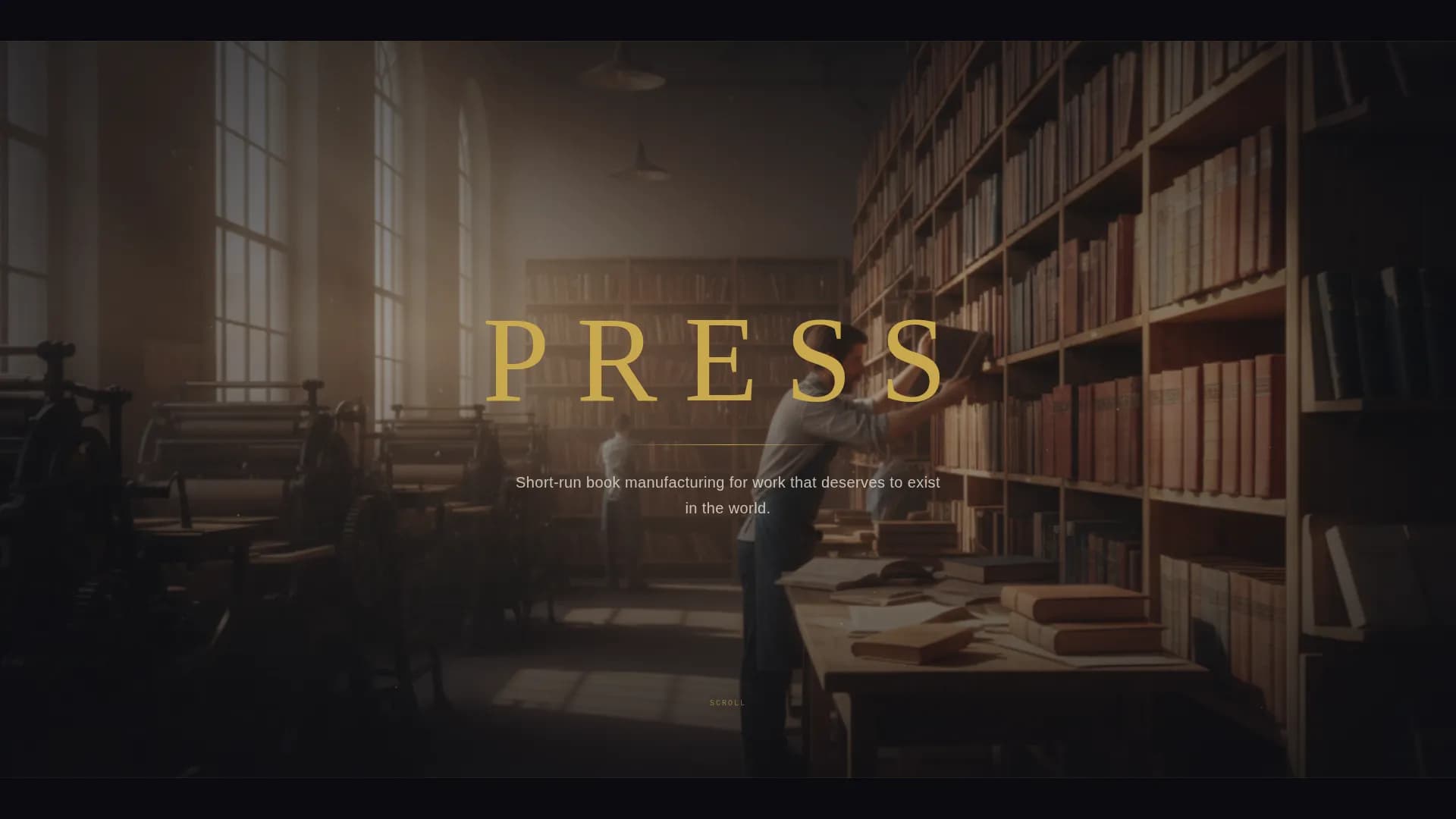 Press - Cinematic Book Manufacturing Landing Page Template