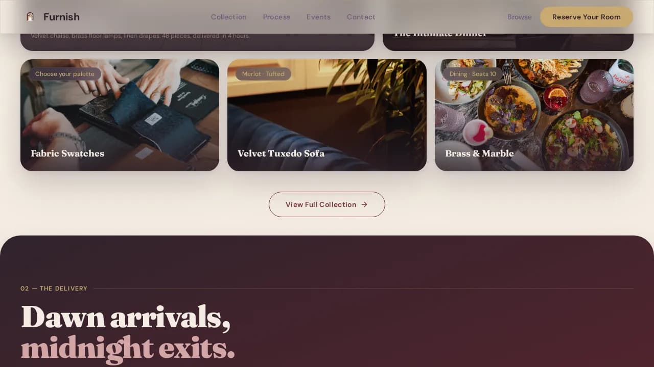 Furnish — Premium Event Staging Rental Landing Page Template